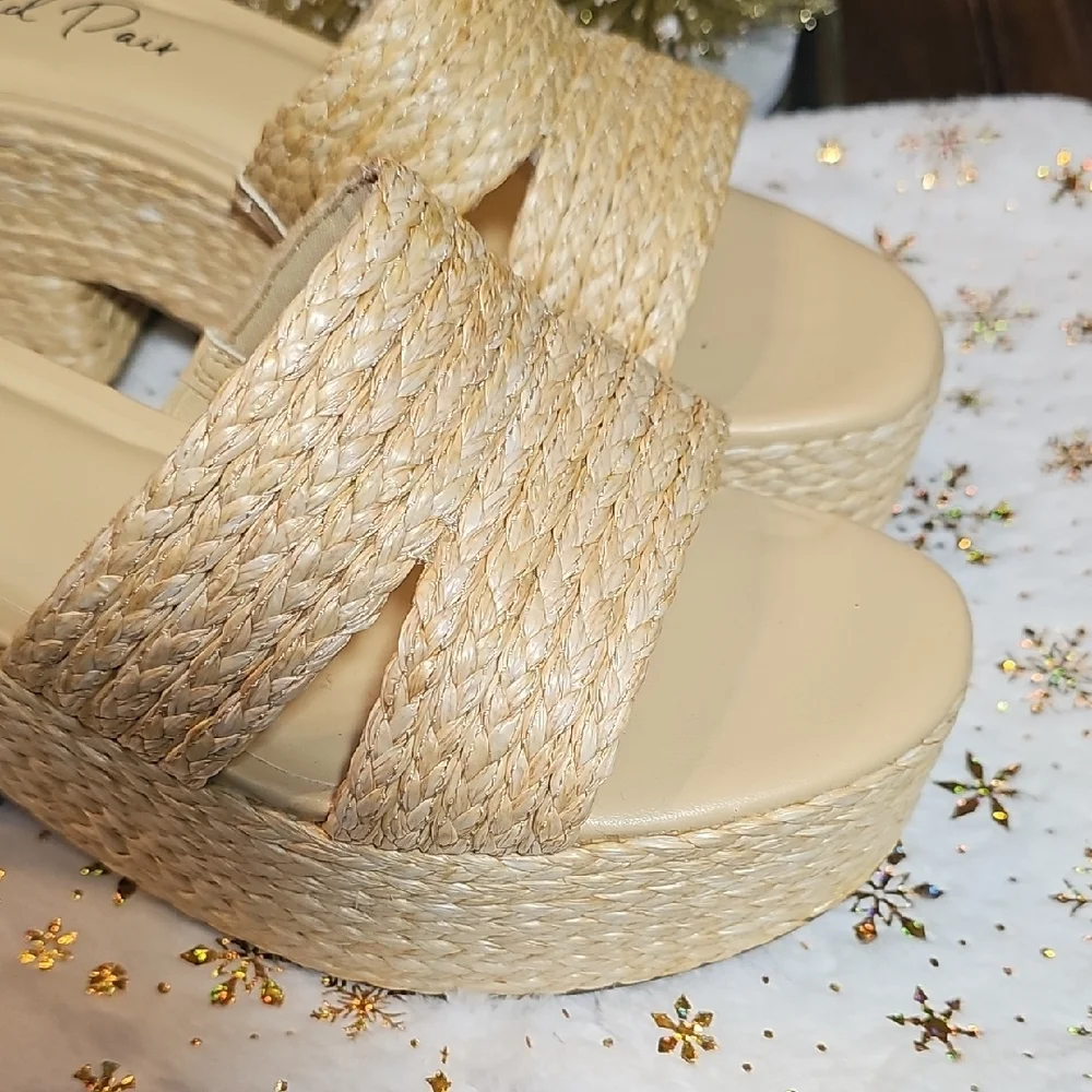 Wild Pair Beige Woven Platform Sandals